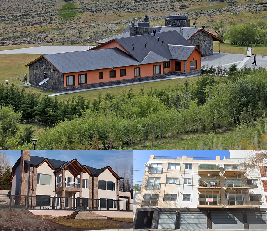 La casa de Lázaro Báez en El Calafate y, a 53 km, sobre la Ruta Nacional 40, la Estancia Cruz Aike. En la ciudad de Buenos Aires y el conurbano, Báez tiene 38 inmuebles; 24 de ellos están en un mismo edificio, en Ugarte 3840, en el barrio porteño de Coghlan.