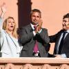 Karina Milei, Martín Menem y Javier Milei en el balcón de la Casa Rosada en 2024.