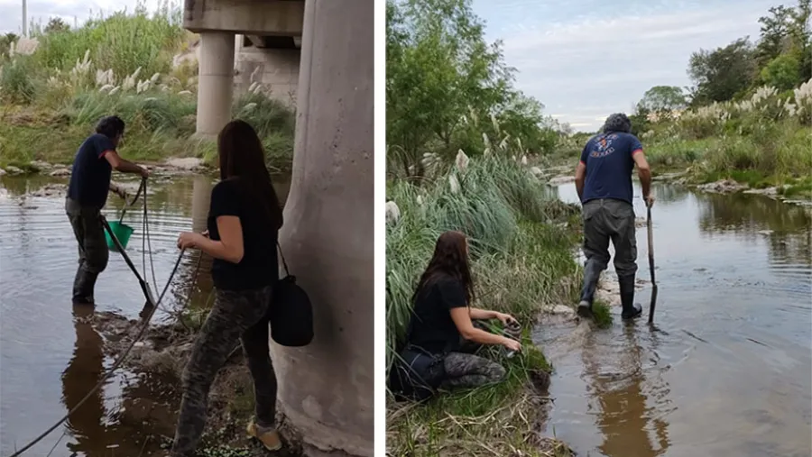 El equipo de trabajo realizando el relevamiento en el arroyo Salto. Foto Gentileza equipo de investigación científico. El equipo de trabajo realizando el relevamiento en el arroyo Salto. Foto Gentileza equipo de investigación científico.