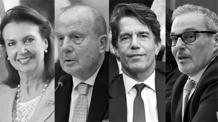 Diana Mondino, Guillermo Ferraro, Nicolás Posse y Mario Russo, canciller, ministro de Infraestructura, jefe de Gabinete y ministro de Salud, respectivamente, del gobierno de Javier Milei. No duraron ni un año en el cargo. Diana Mondino, Guillermo Ferraro, Nicolás Posse y Mario Russo, canciller, ministro de Infraestructura, jefe de Gabinete y ministro de Salud, respectivamente, del gobierno de Javier Milei. No duraron ni un año en el cargo.
